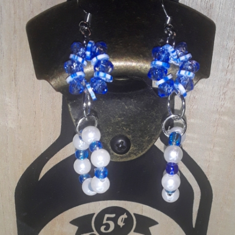 Dangling Long Unique Fun Earrings Multicolored Blue Handmade Earrings